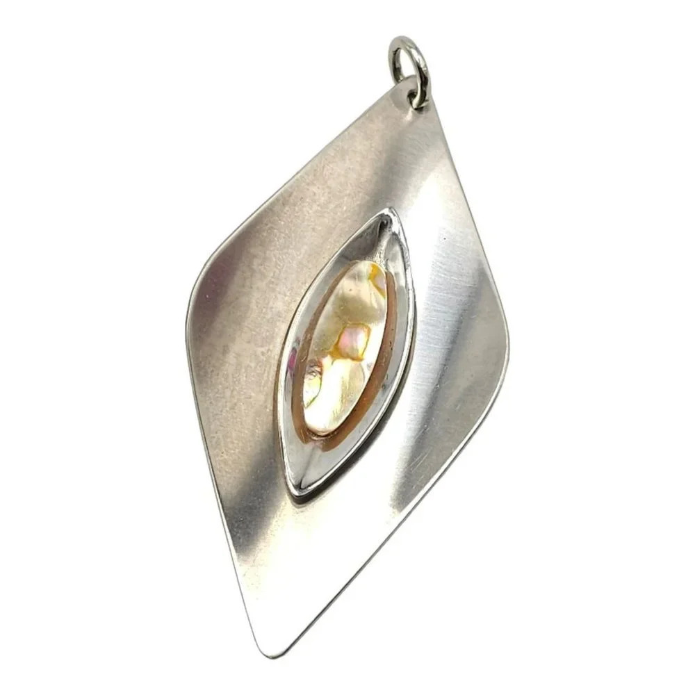 Sheffield England Stainless Steel Abalone Shell Pendant Vintage 1970s